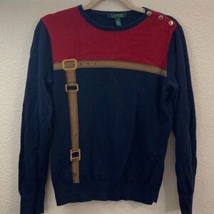 Ralph Lauren VTG Crewneck Sweater equestrian gold  buttons 1970’s y2k L